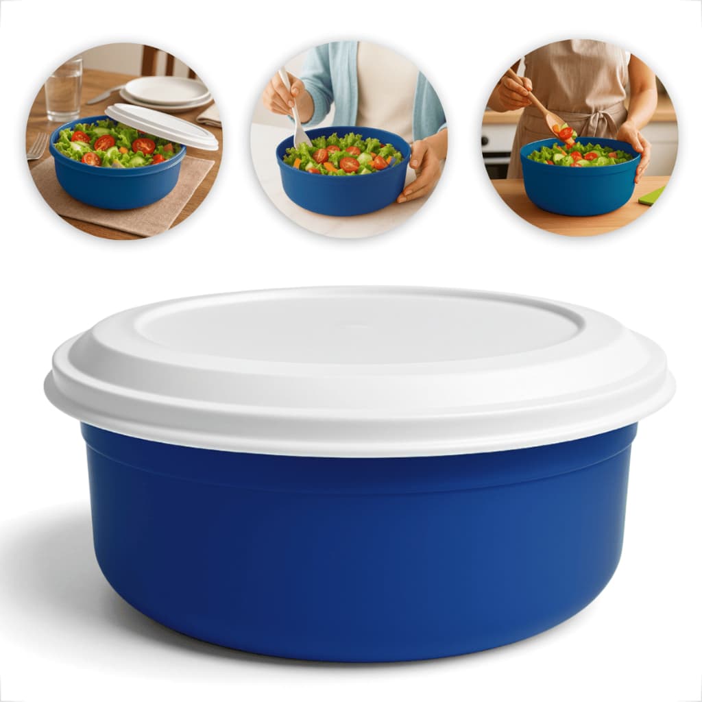Tigela Grande Saladeira Plástica Cozinha Com Tampa 4,6L Armazena e Serve