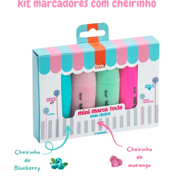 KIT MINI MARCA TEXTO COM CHEIRO 4 CORES PASTEL