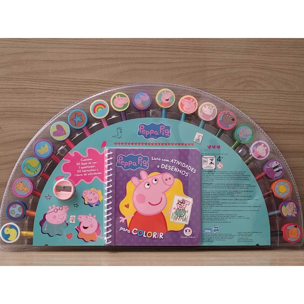Kit de Atividades  Infantil – 20 Lápis de Cor + Apontador + 20 borrachas + Livro para Colorir