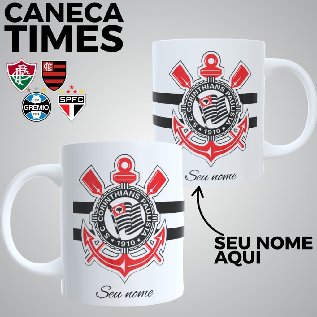 Caneca Personalizada Times de Futebol com Nome Presente Criativo Aniversário Amigo Pai Namoro