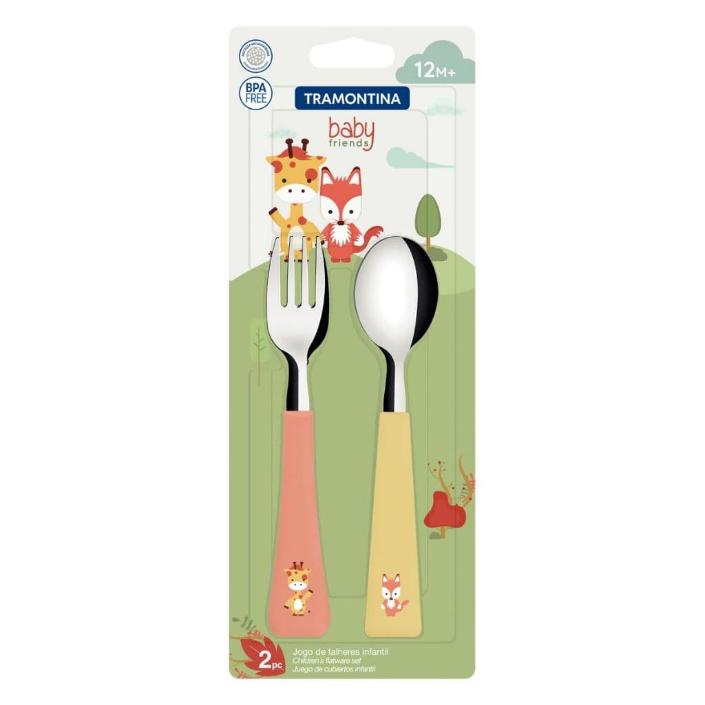 Jogo de Talheres Infantil Tramontina Baby Friends de Aço Inox e Cabos de Polipropileno Colorido