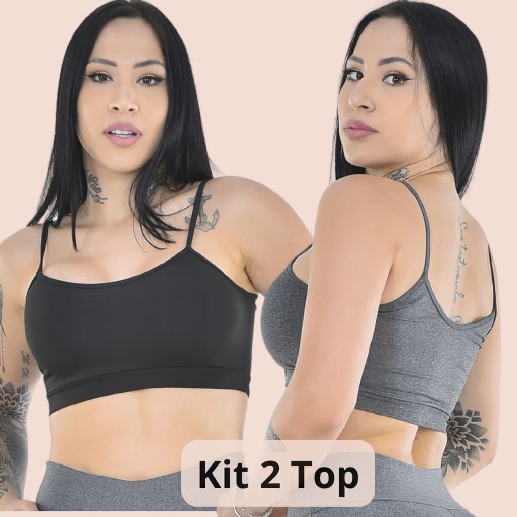 Kit 2 Top Cropped Fitness Feminino Alça Fina Confortável Academia Estiloso Leve Versátil Esportivo