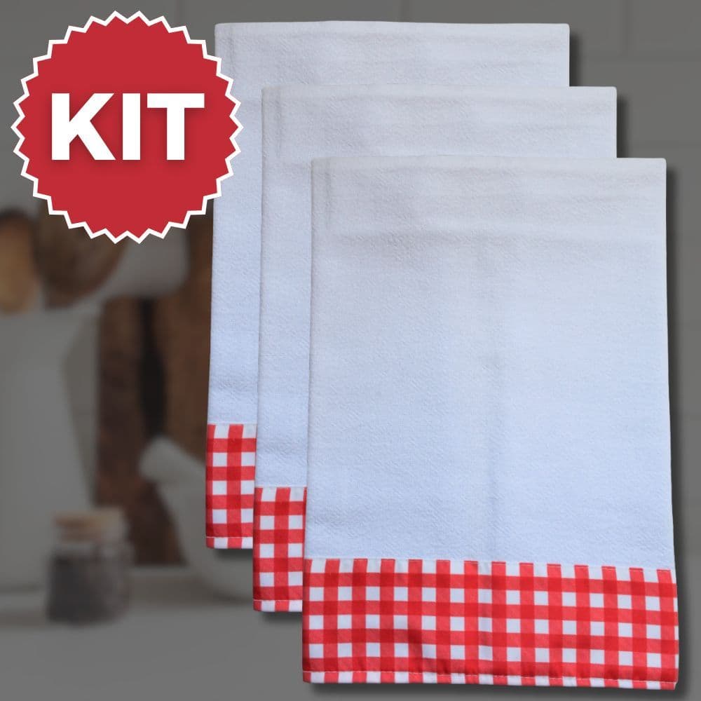 Kit Pano de Prato Grande com Barrado Xadrez Atacado 70cm x 45cm