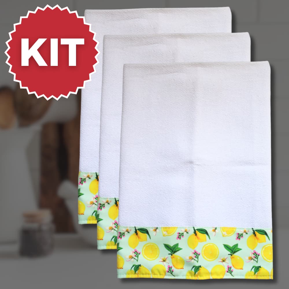 Kit Pano de Prato Grande com Barrado Limão Siciliano Atacado 70cm x 45cm