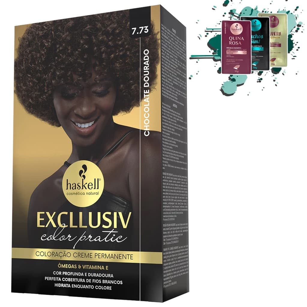 Kit Coloração 7.73 - Chocolate Dourado Exclusiv Color Pratic Haskell