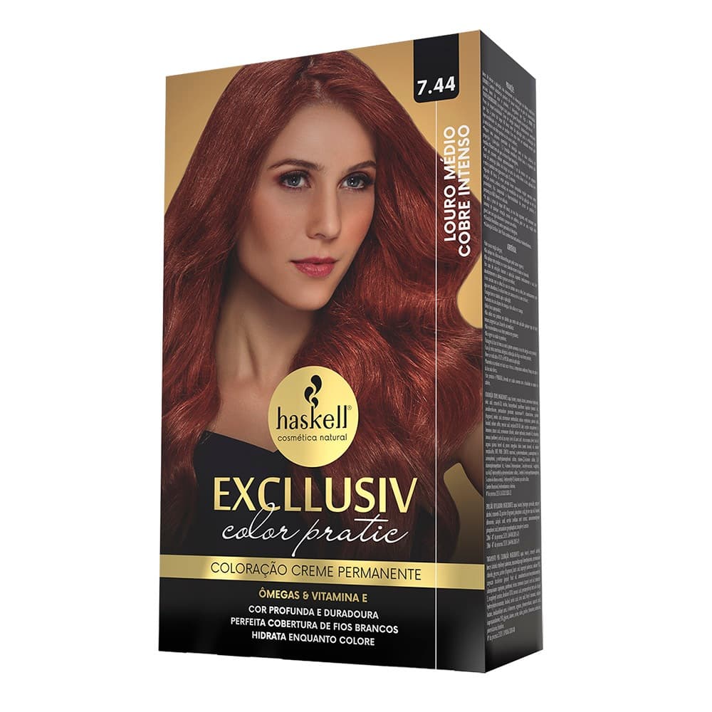 Kit Coloração 7.44 - Louro Médio Cobre Intenso - Excllusiv Color Pratic Haskell