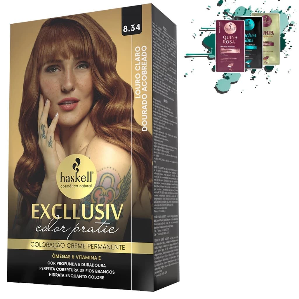 Kit Coloração 8.34 - Louro Claro Dourado Acobreado - Excllusiv Color Pratic Haskell