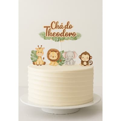 ENVIO RÁPIDO Topo de Bolo Personalizado Chá de Bebê Mesversário Aniversário Topper Safari