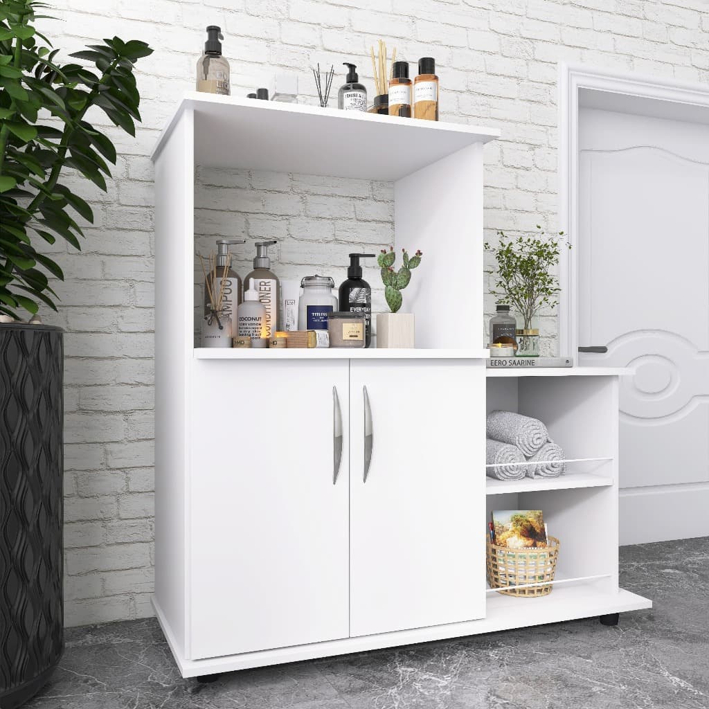 QUEIMA DE ESTOQUE - Balcão Multiuso com Fruteira – Suporte p/ Micro-ondas em MDP c/ 2 Portas
