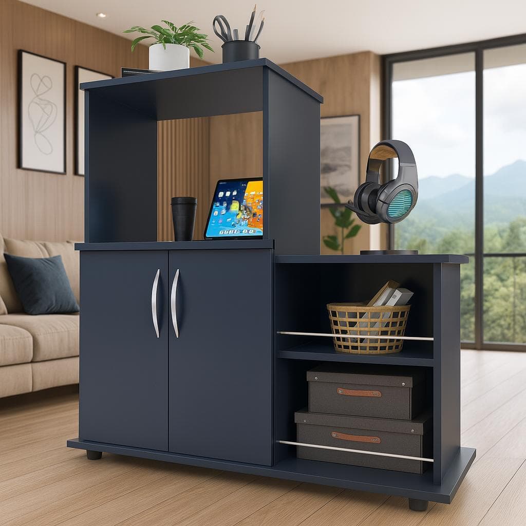 Balcão Organizador p/ Cozinha – MDP com Suporte p/ Micro-ondas e 2 Portas
