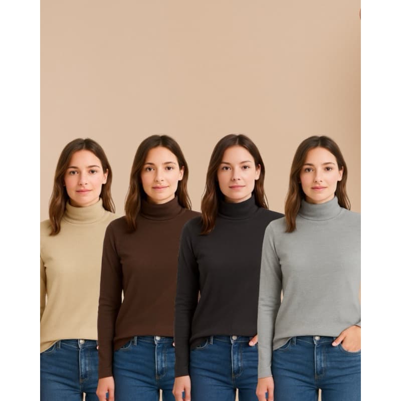 Kit Com 4 Blusa Cacharrel De Frio Feminina Básica Lisa Gola Alta