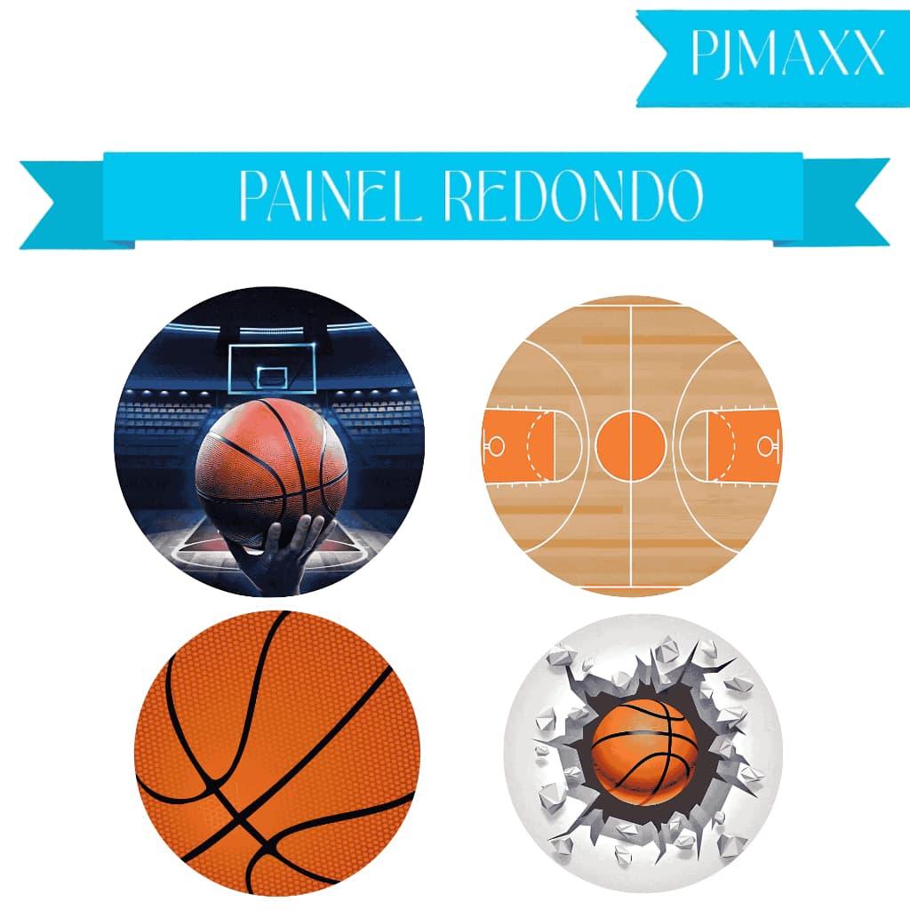 Capa Para Painel Redondo Tema Bola de Basquete Esporte Decoração Elegante Malha Sublimada