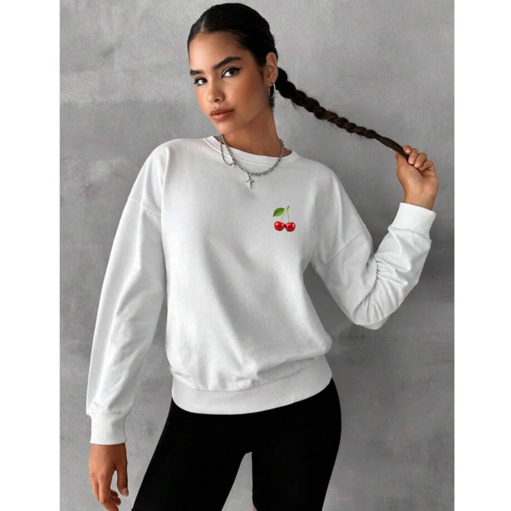 Blusa de Frio Moletom Feminino Gola Redonda Cereja Algodão Premium Estiloso