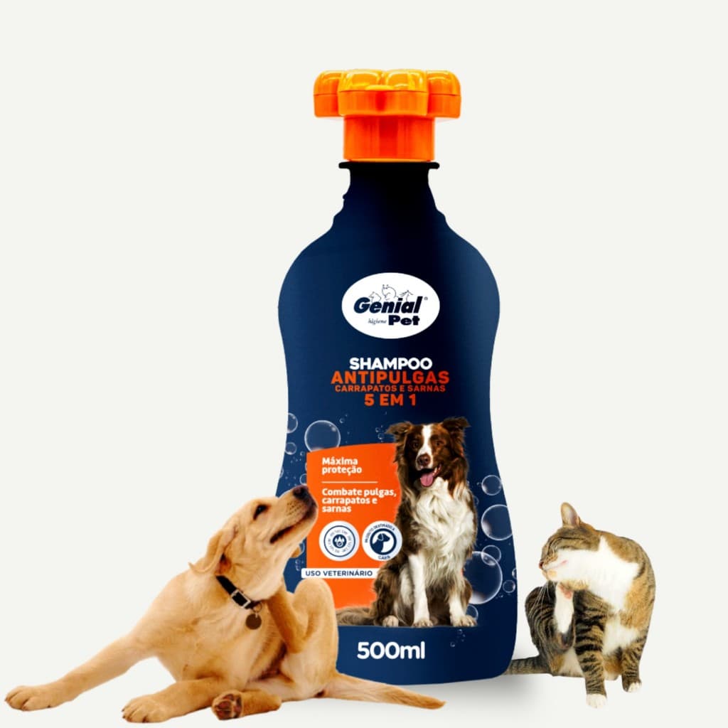 Shampoo Anti Pulgas Carrapatos Para Cachorro E Gatos Pet Genial 500ml