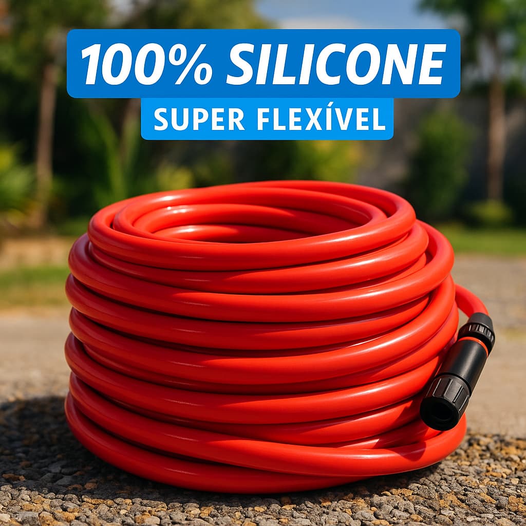 Mangueira Rical Flex Azul ou Laranja 40M Flexível Para Jardim 100% Silicone Com Esguicho E Engate Não Dobra 10,20,30m