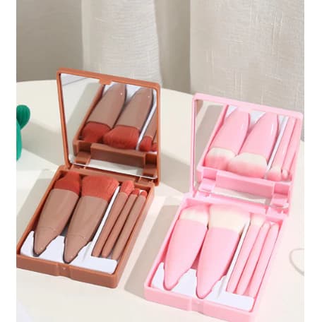 KIT 30/50/100 Mini Espelho De Maquiagem Portátil Com 5 Pcs Pincéis De Maquiagem Lupa Mão Segurar Bolso Dobrável