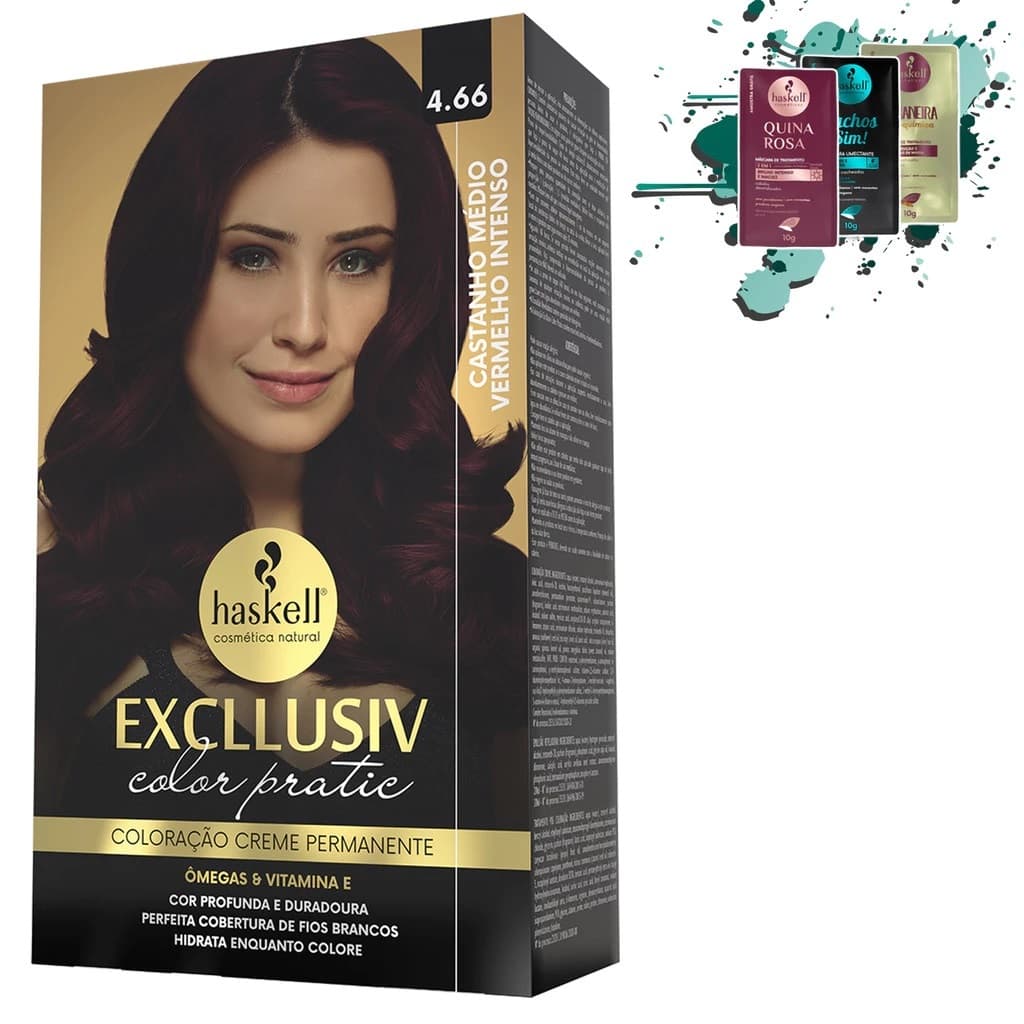 Kit Coloração 4.66 - Castanho Médio Vermelho Intenso - Excllusiv Color Pratic Haskell