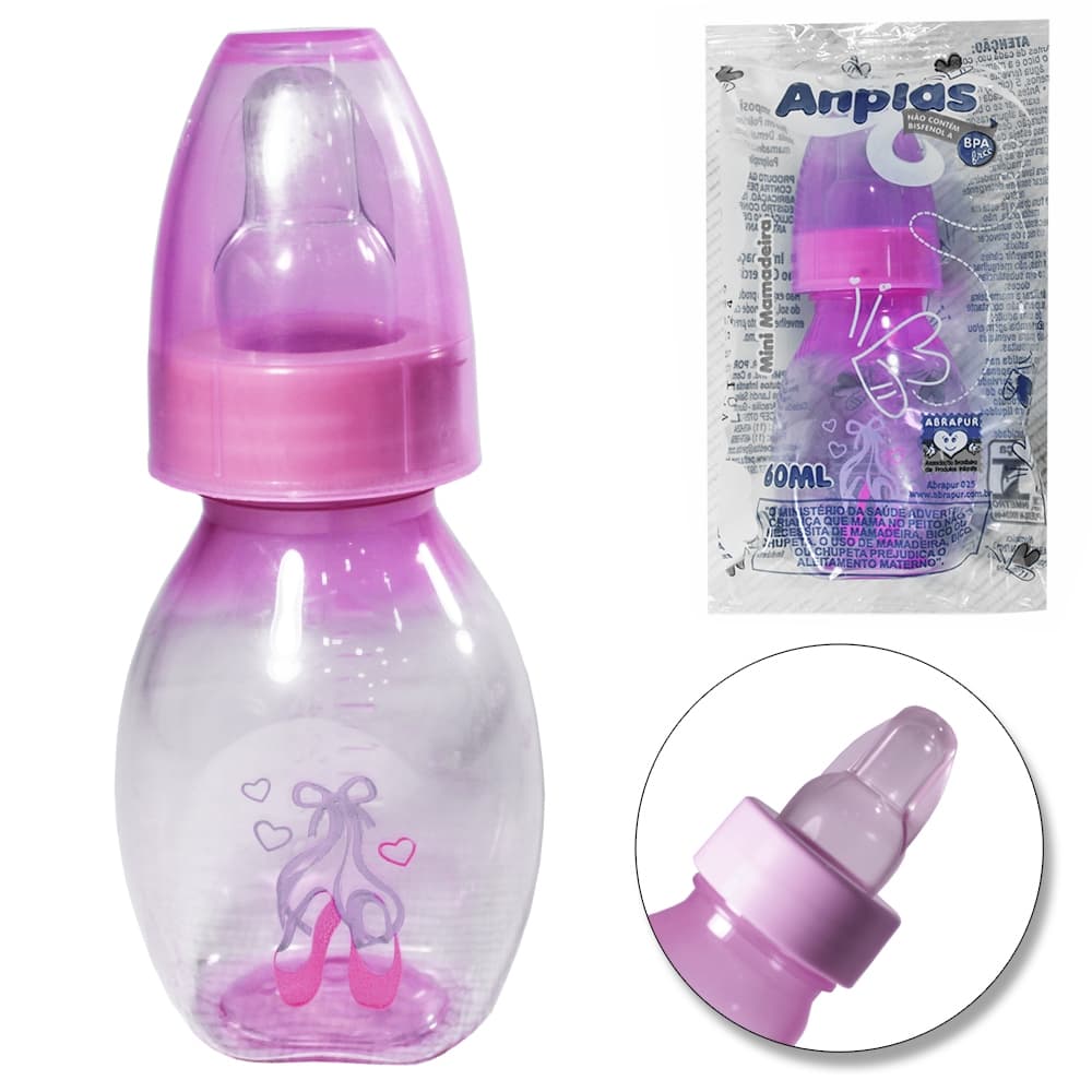 MINI MAMADEIRA COM BICO DE SILICONE ANPLAS COLOR ROSA 60ML Código 3154708