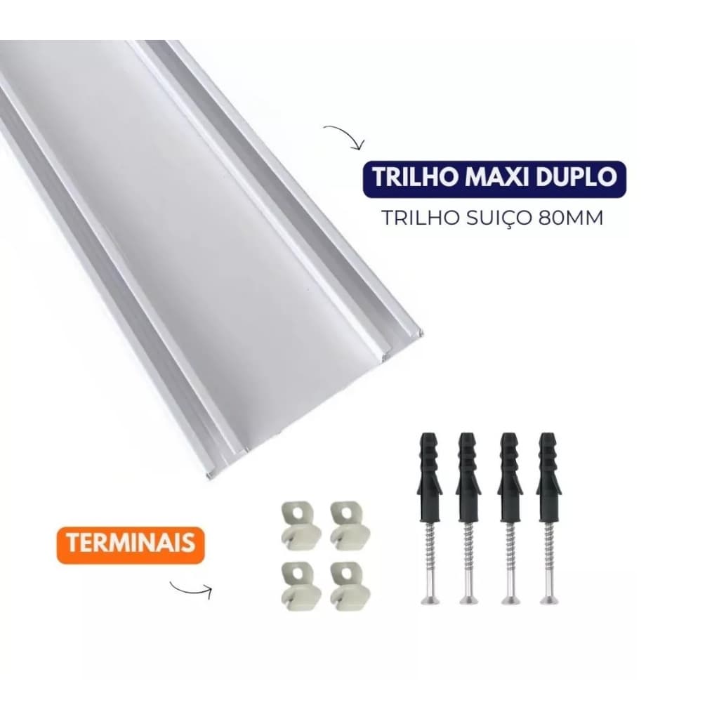 Trilho Suíço Duplo de Alumínio Branco 79mm Ultra Largo – Diversos Tamanhos para Teto ou Sanca