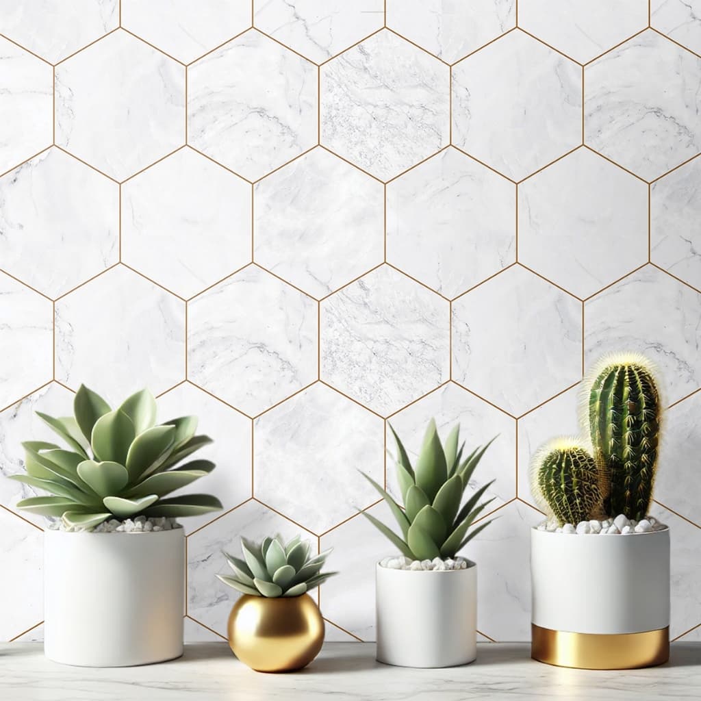 Papel de Parede Adesivo Autocolante Geometrico Hexagonal Colmeia Marmorizado