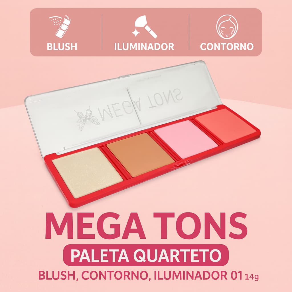 Quarteto Blush + Iluminador + Contorno Paleta mega Tons Maquiagem Para Mulheres