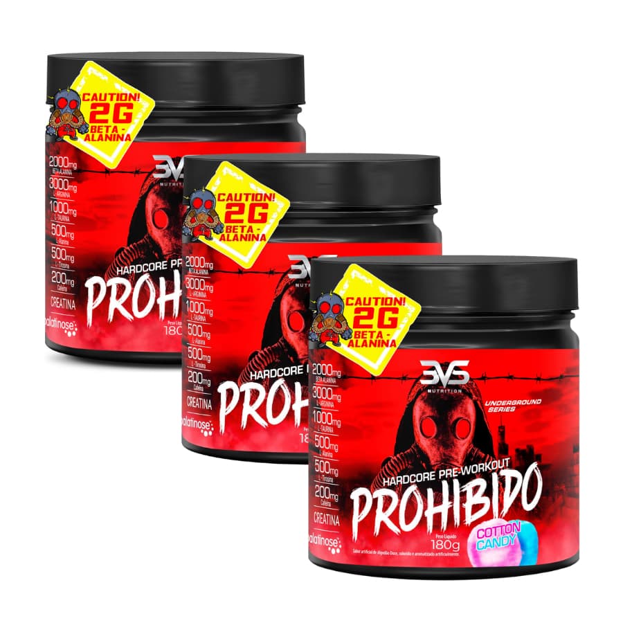 Kit 3 Unidades 180g - PRÉ TREINO PROHIBIDO 3VS Original -  Energia e Desempenho Máximo nos Treinos