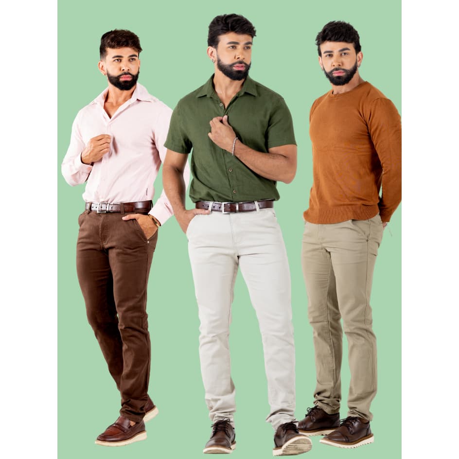 Calça Masculina Bege Slim Social  Brim Premium com Elastano, Confortável e Estilosa