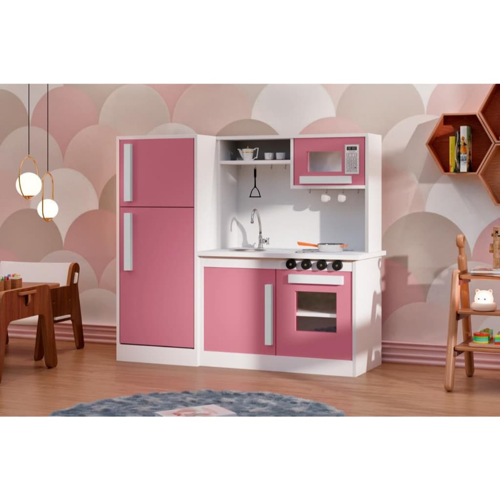 Cozinha Infantil Branco E Rosa Completa Com Geladeira Encanto Várias cores Premium