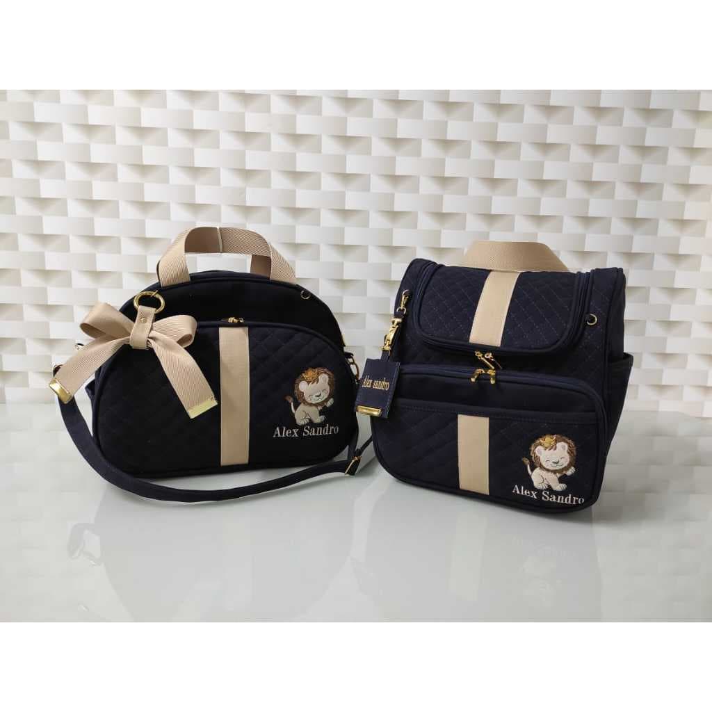 BOLSA MATERNIDADE GRANDE + MOCHILA 2 EM 1 + CLHOE + NECESSERE M +CARTERINHA + TRIO SAQUINHO  + 2 TAG PERSONALIZADAS