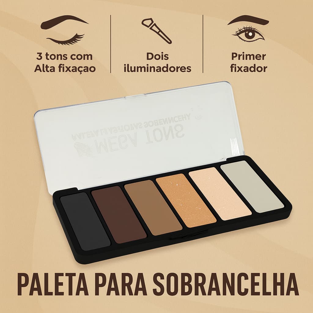 Paleta Sobrancelha e Iluminador com Fixador Maquiagens Mega Tons Mulheres