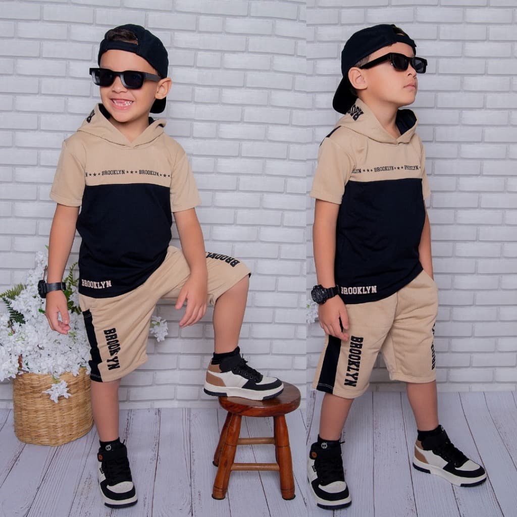 Conjunto Infantil Menino Lançamento Camisa Malha 30.1 Bermuda Moletinho Veste do 2 ao 14 anos