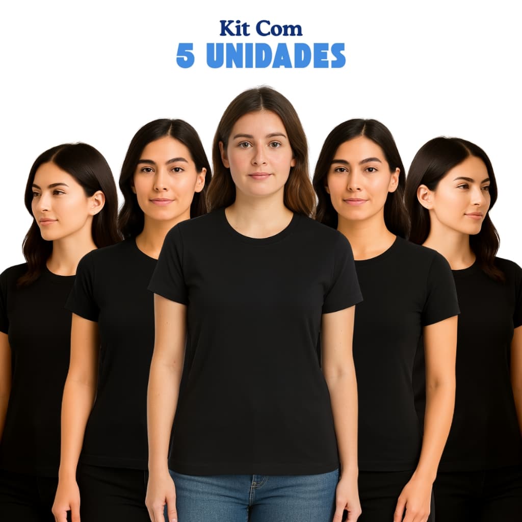 Kit 5 Camiseta Feminina Lisa T-shirts Básica Baby Look 100% Algodão Sortidas