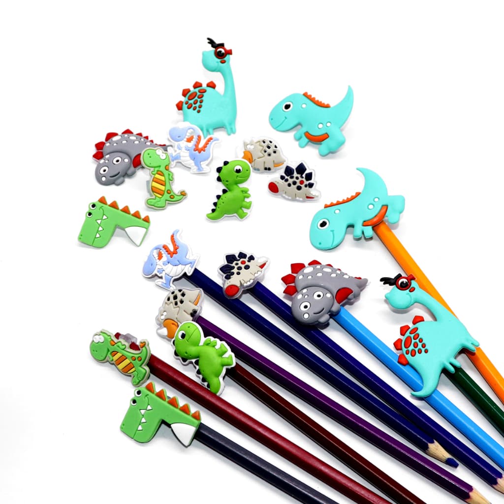 Kit Ponteiras DINOSSAUROS para Lapis Caneta Canudo 30 peças
