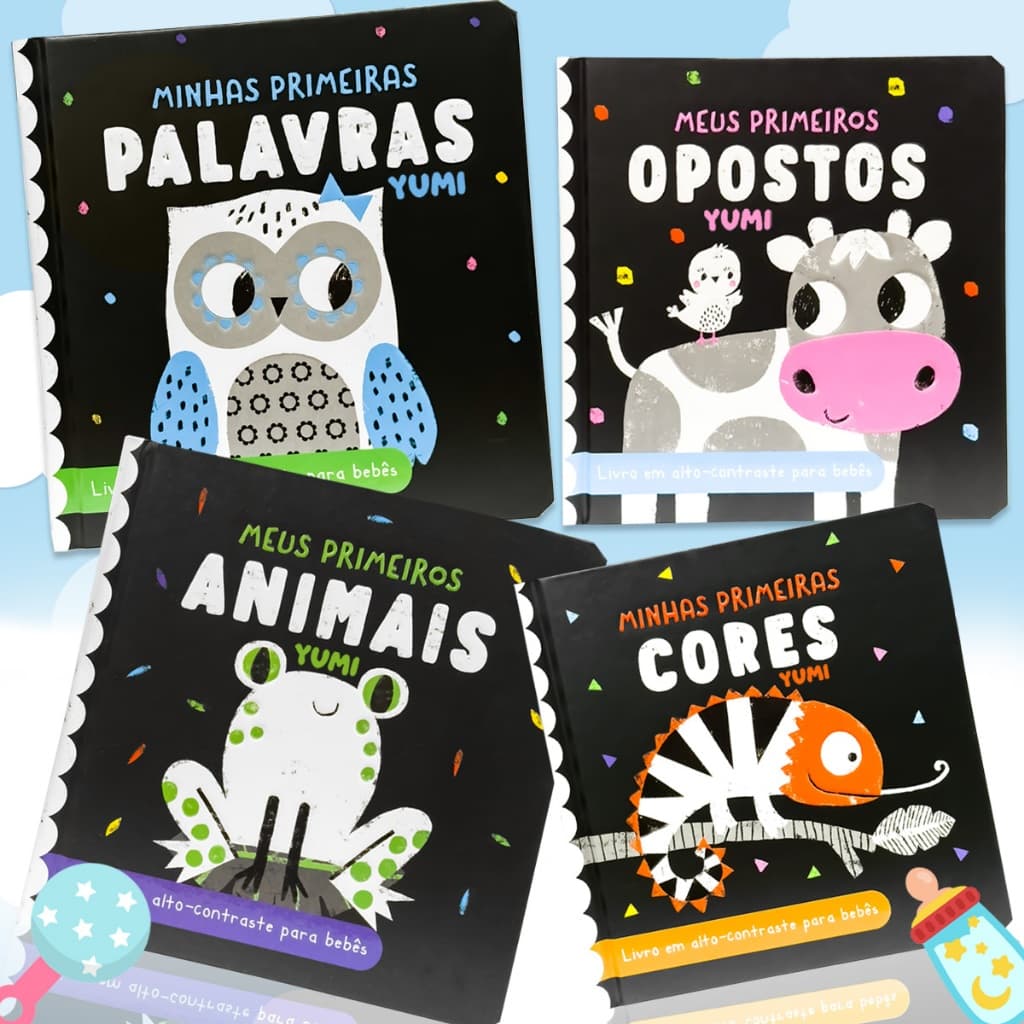 Coleção Livros De Auto Contraste Para Bebês : Leitura Infantil Ilustrada E Interativa | Capa Dura E Texturizada