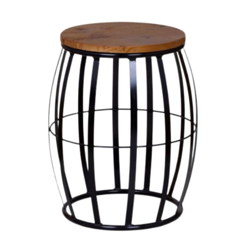 banco industrial Barril Seat Garden Reforçado para até 120kg tampo em madeira pinus com estrutura em aço carbono preto