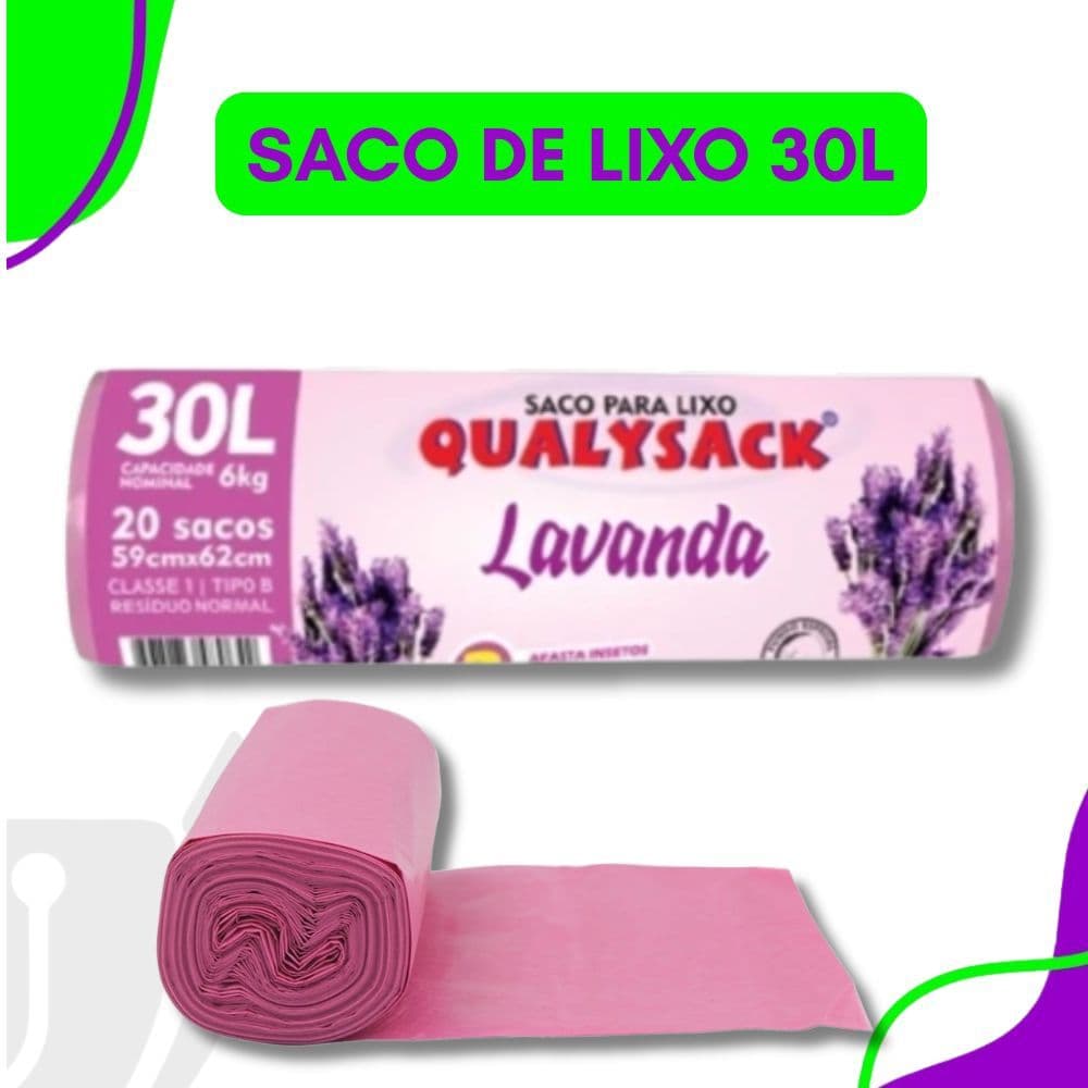 Saco de Lixo 30L Lavanda Perfumdo Anti Odores e Insetos com 20 sacos