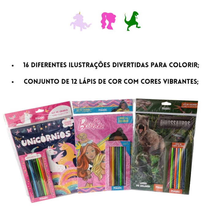 KIT LIVRO INFANTIL DE COLORIR +CAIXA DE LÁPIS DE COR COM 12 CORES