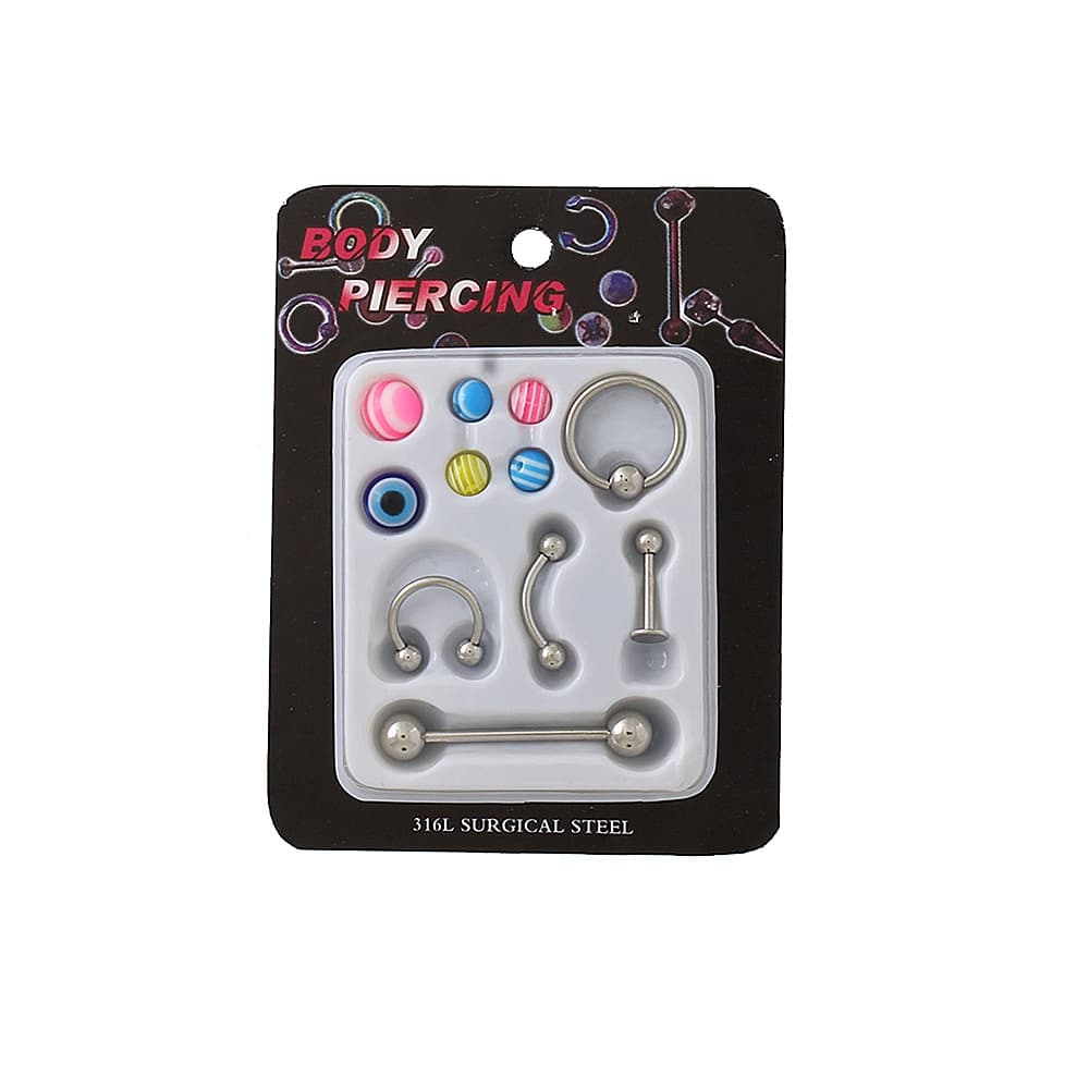 Kit Cartela 5 Piercing Aço Orelha Septo Língua C/ 6 Bolinhas