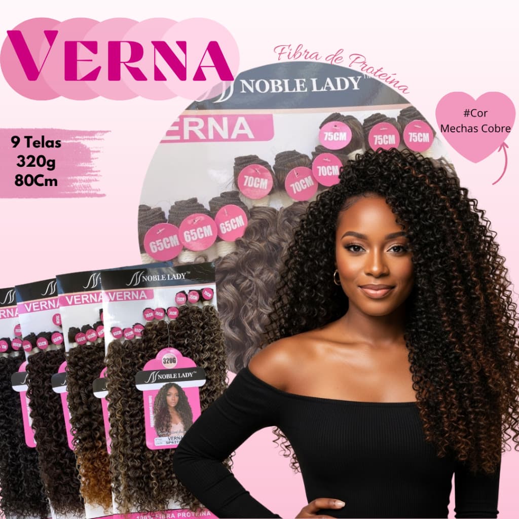 Cabelo Cacheado para Entrelace Verna Noble Lady Fibra de Proteína 80cm - 9 telas- 320g