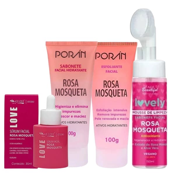 Kit skin care limpeza de pele rosa mosqueta - sabonete esfoliante serum