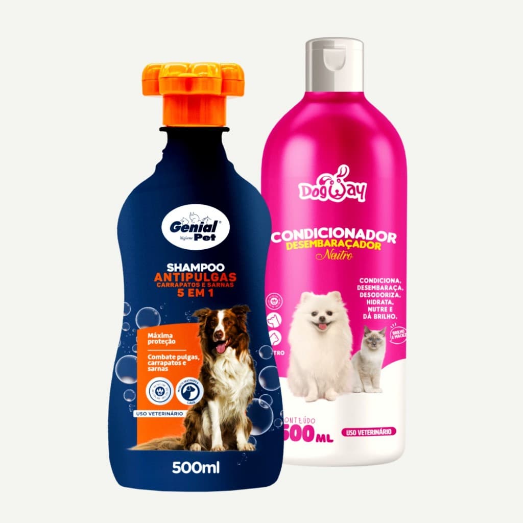 Kit Shampoo Anti Pulgas para Cães e Gatos Pet + Condicionador Desembaraçador