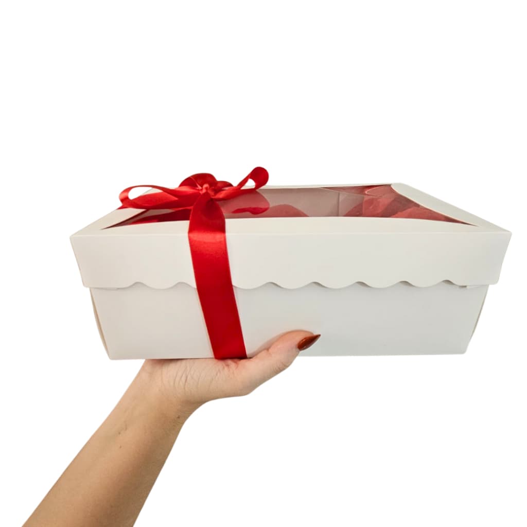 Caixa Para PRESENTE grande (27x15x10cm de altura) com visor - embalagem Branco e Kraft
