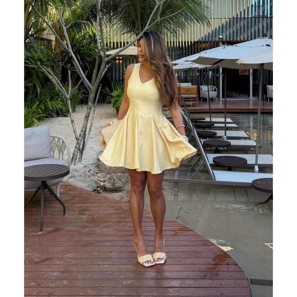 VESTIDO SOL COM CINTO TECIDO MARRANT SOLTINHO COM PLISADO ALÇA GROSSA FEMININA