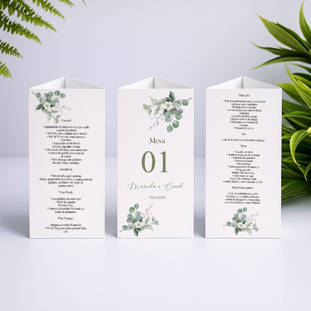 Menu Triângulo Personalizado para Casamento Com Nomes