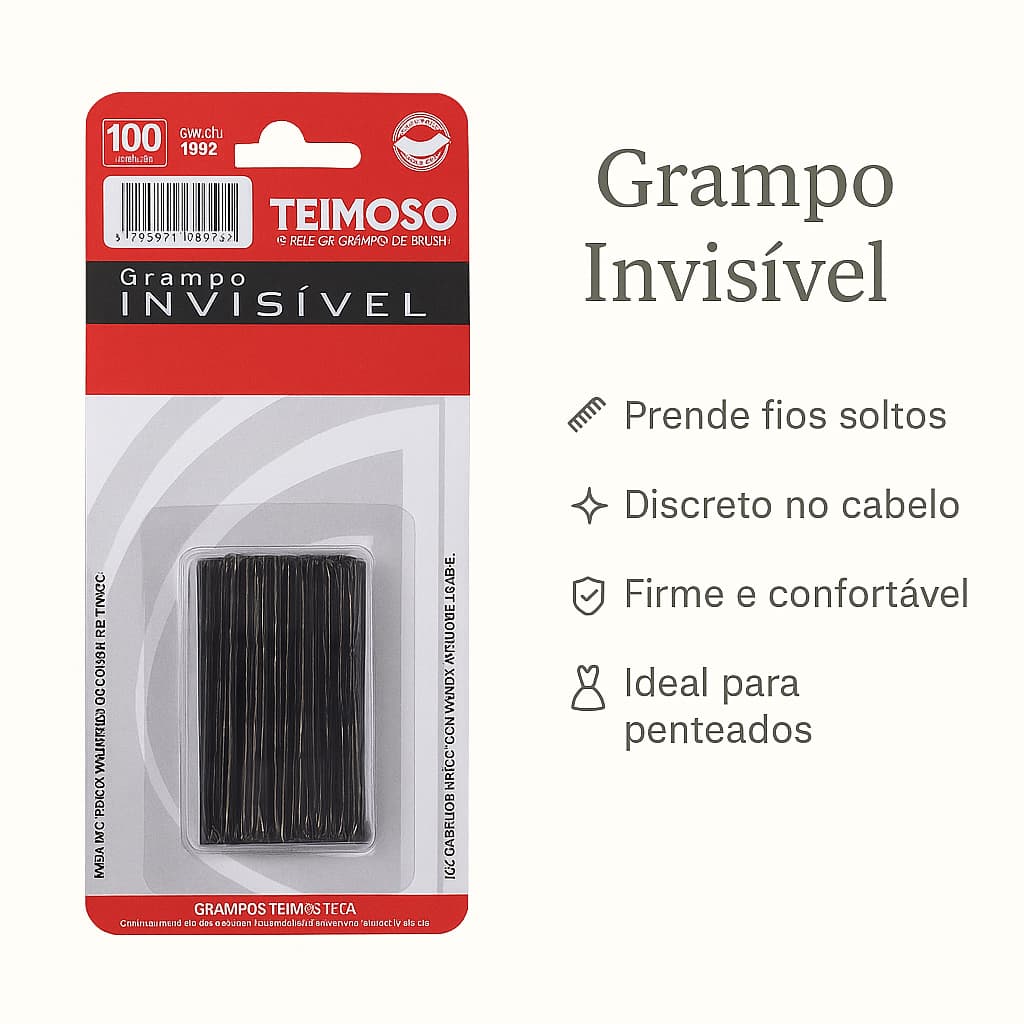 Grampo Invisível Preto c/ 100 unidades Teimoso Sem Ponta para  PENTEADOS