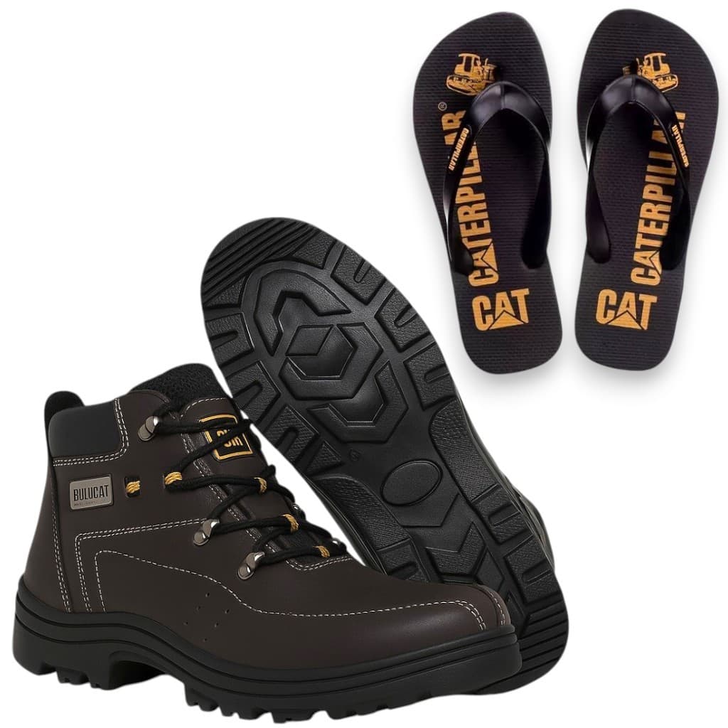 Kit Bota Masculina Caterpillar Adventure + Chinelo Caterpillar Confortável e Resistente