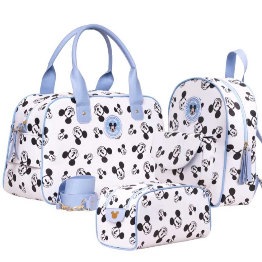 Kit Mala Mochila Necessaire Mickey Minnie Menina Menino Maternidade Passeio Casual Viagem Unissex