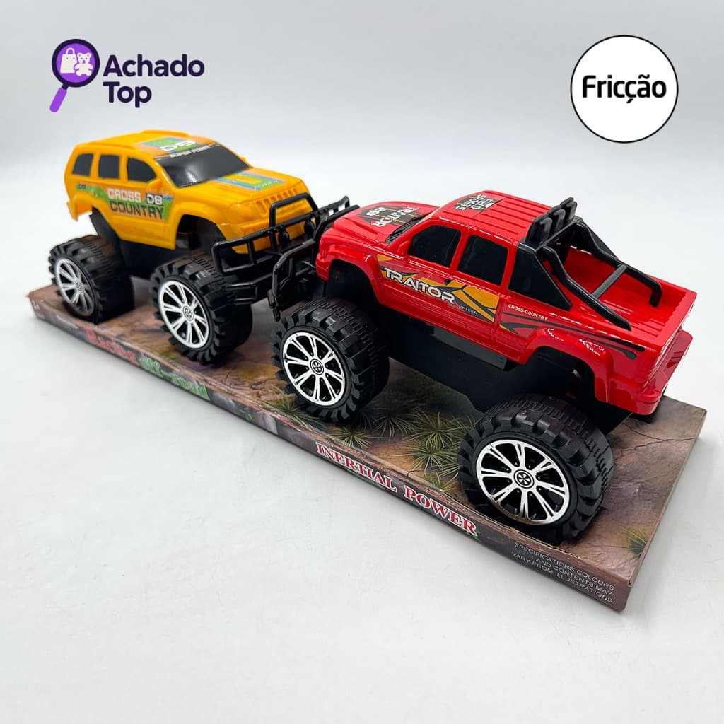 Kit 2 Carrinho Monster Truck 4x4 Brinquedo com Fricção – 31cm, 2 Veículos Off-Road