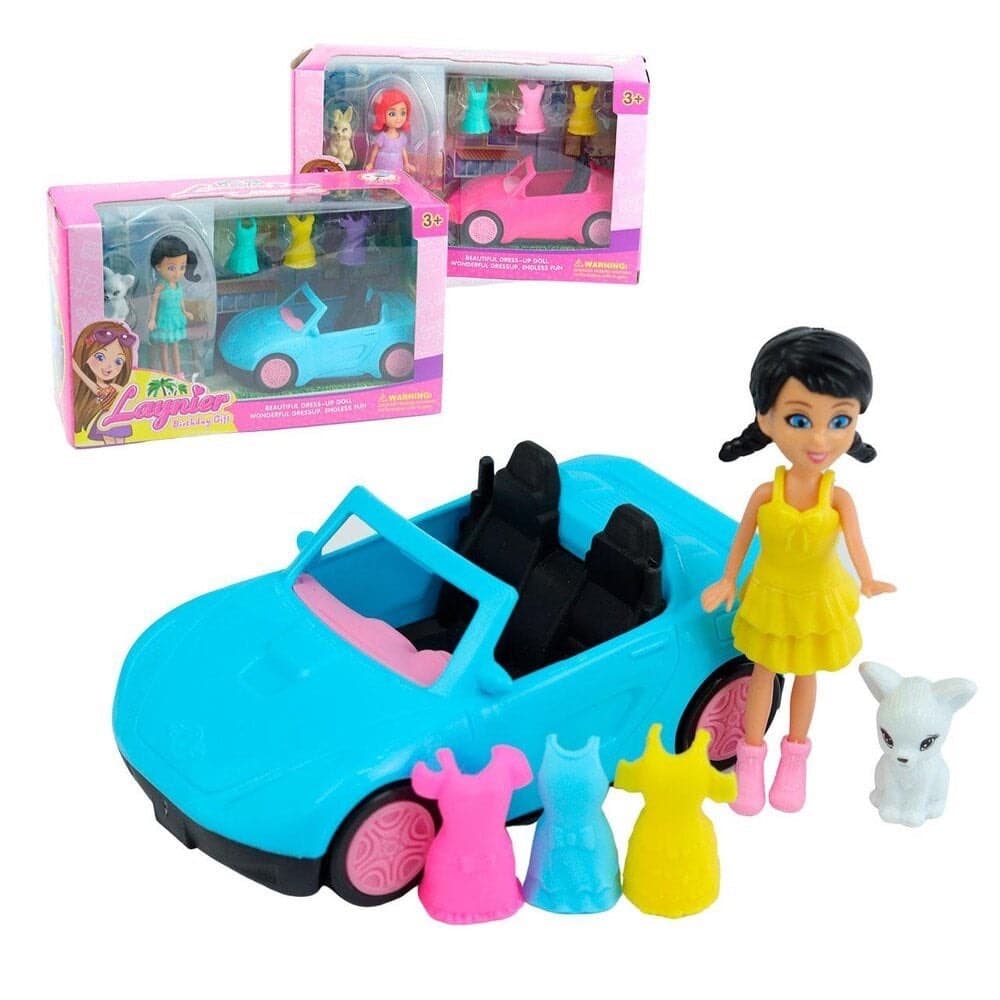 Carro com Acessórios e Boneca Laynier Color