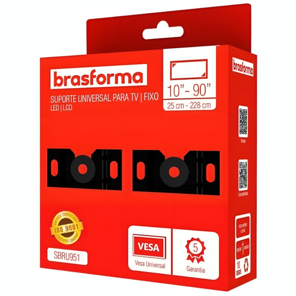 Suporte Fixo Universal Brasforma Tvs Led LCD 10'' a 90" Suporta Até 40KG